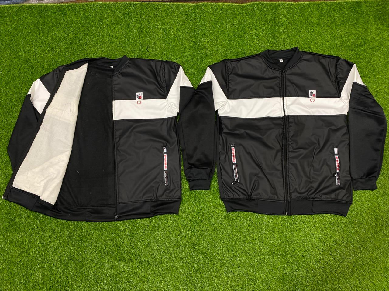 WHITE PANAL LEATHER JACKET